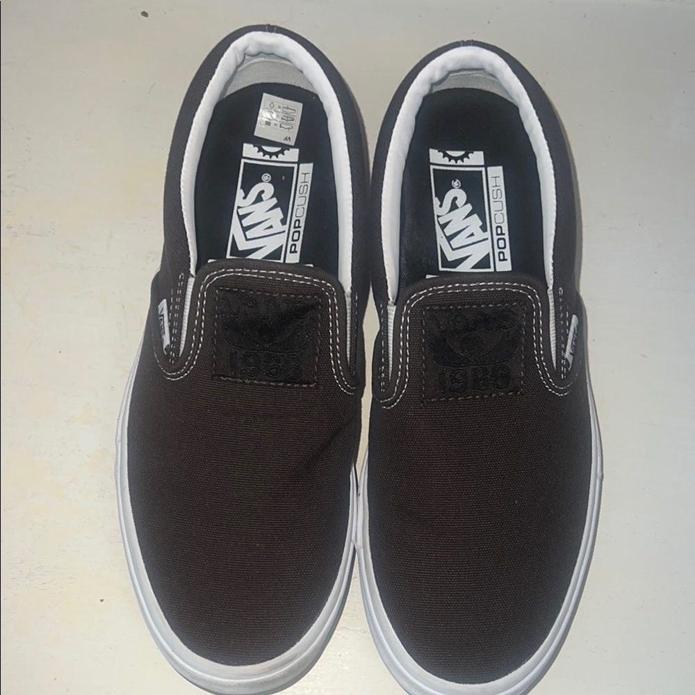 Vans Dark Brown Canvas Slip-Ons